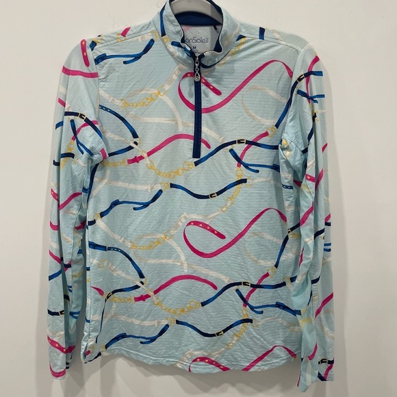 IBKUL Tops - Ibkul Golf Top Large 1/4 zip Mock Neck Geometric Print
Long Sleeve Colorful